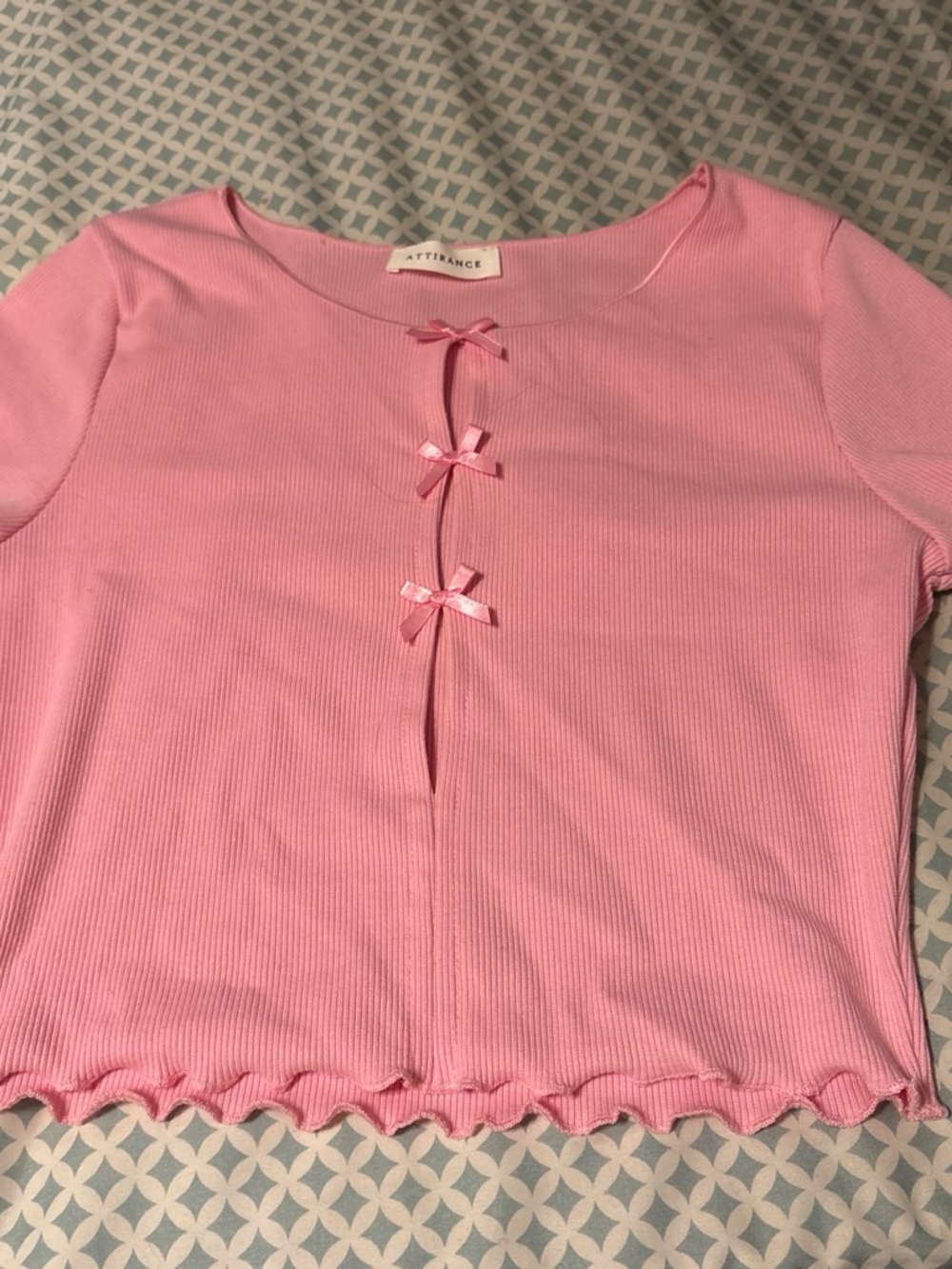 Pink Ribbed Top with Bow Details